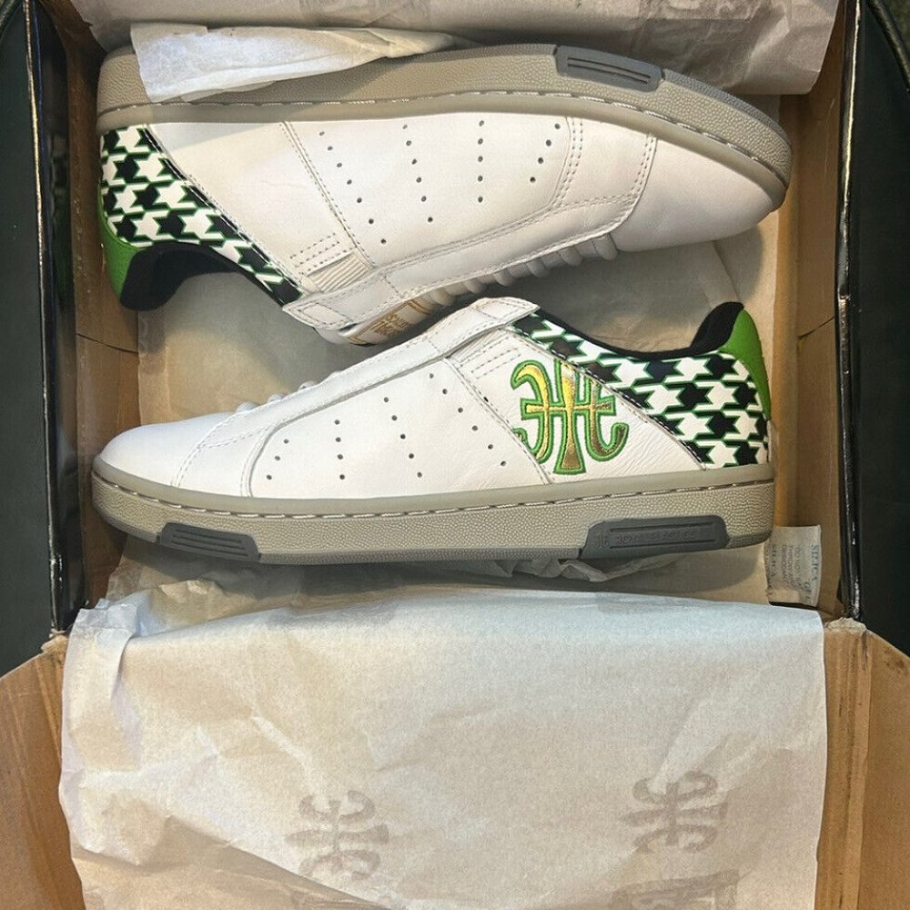 NIB Royal Elastics Men's Icon White Green Gold Lifestyle Slip On 0202335 Sz 9.5